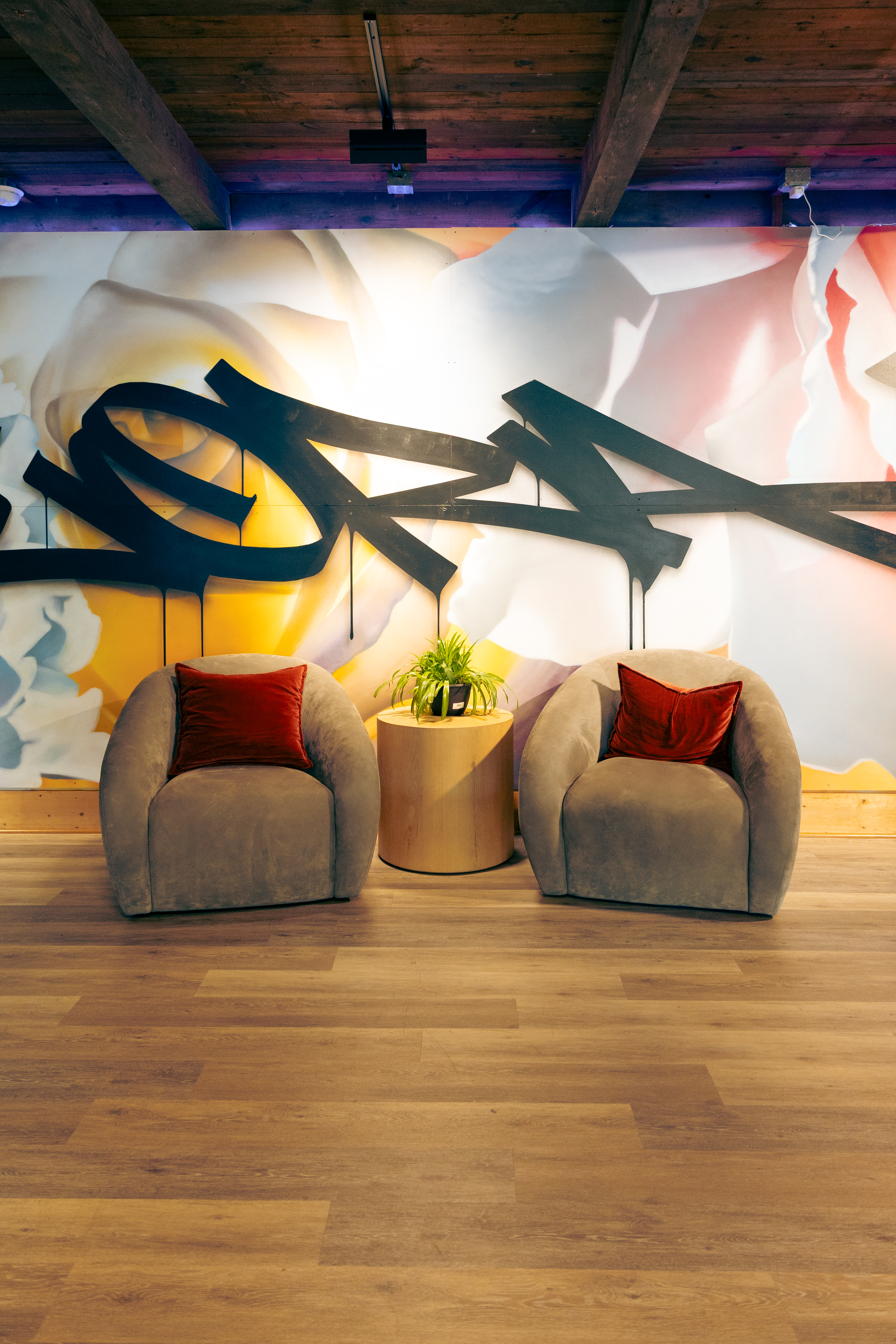 Portrait view of lounge with LED accents