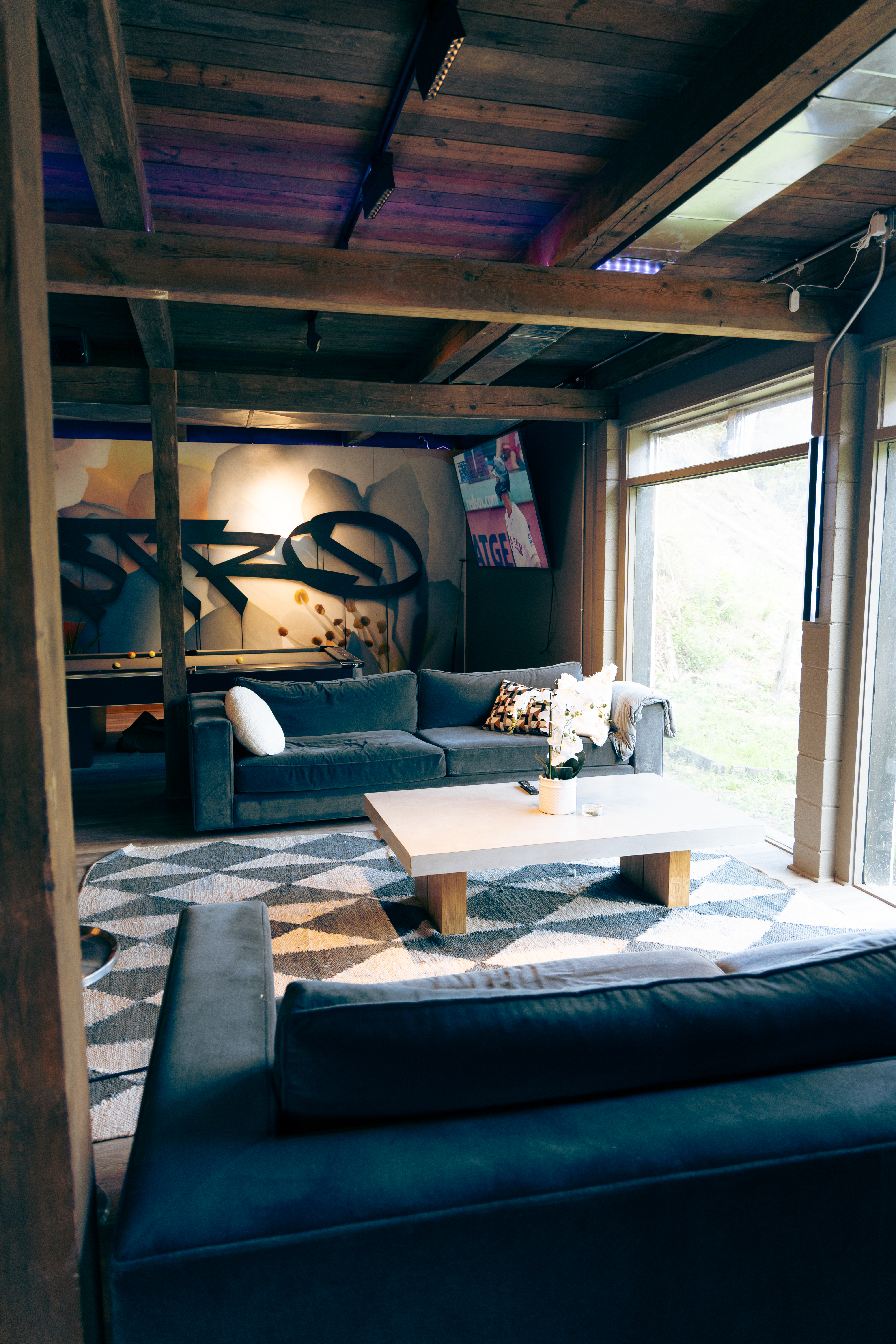 VIP lounge with blue sectional