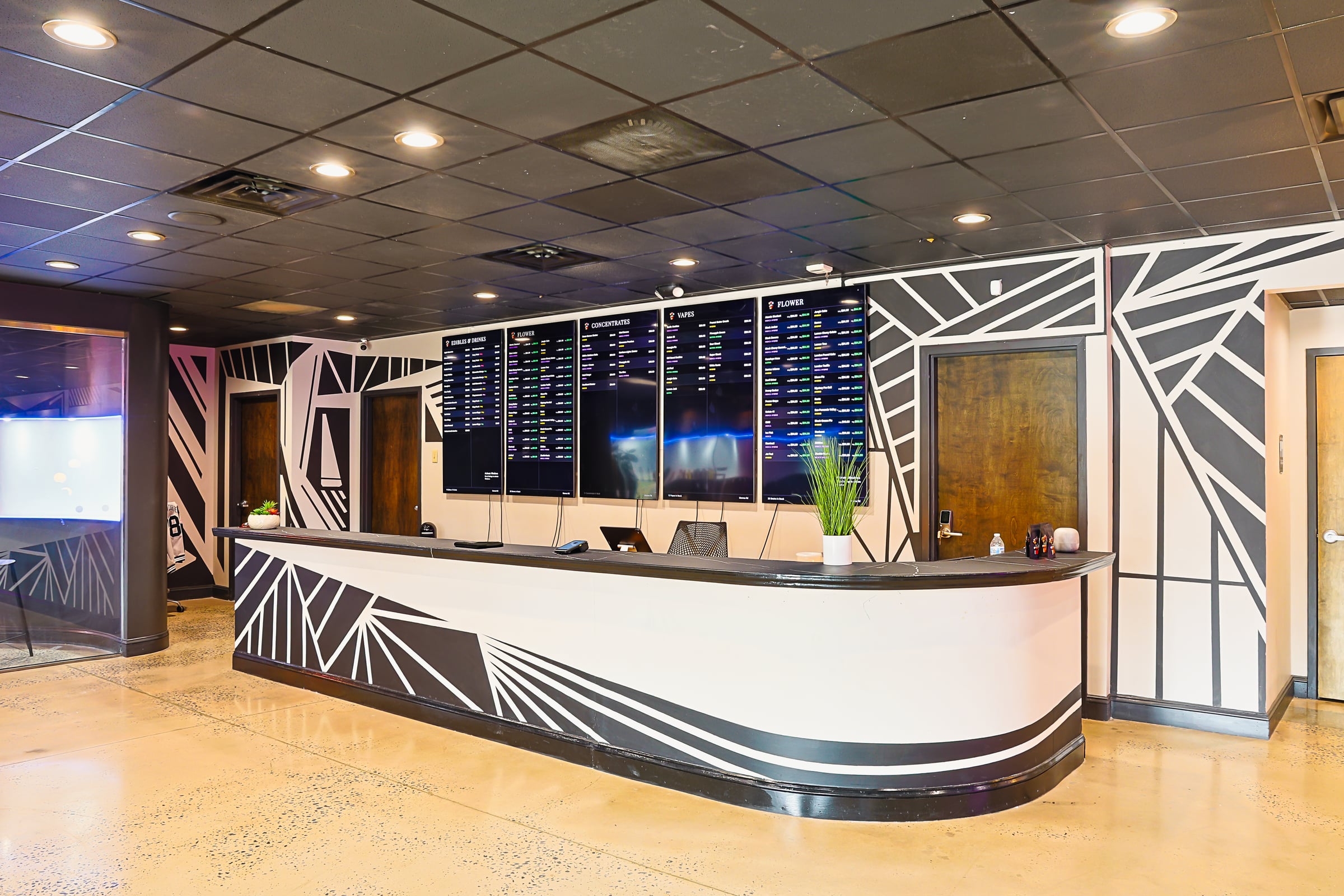 Wider angle of counter with murals