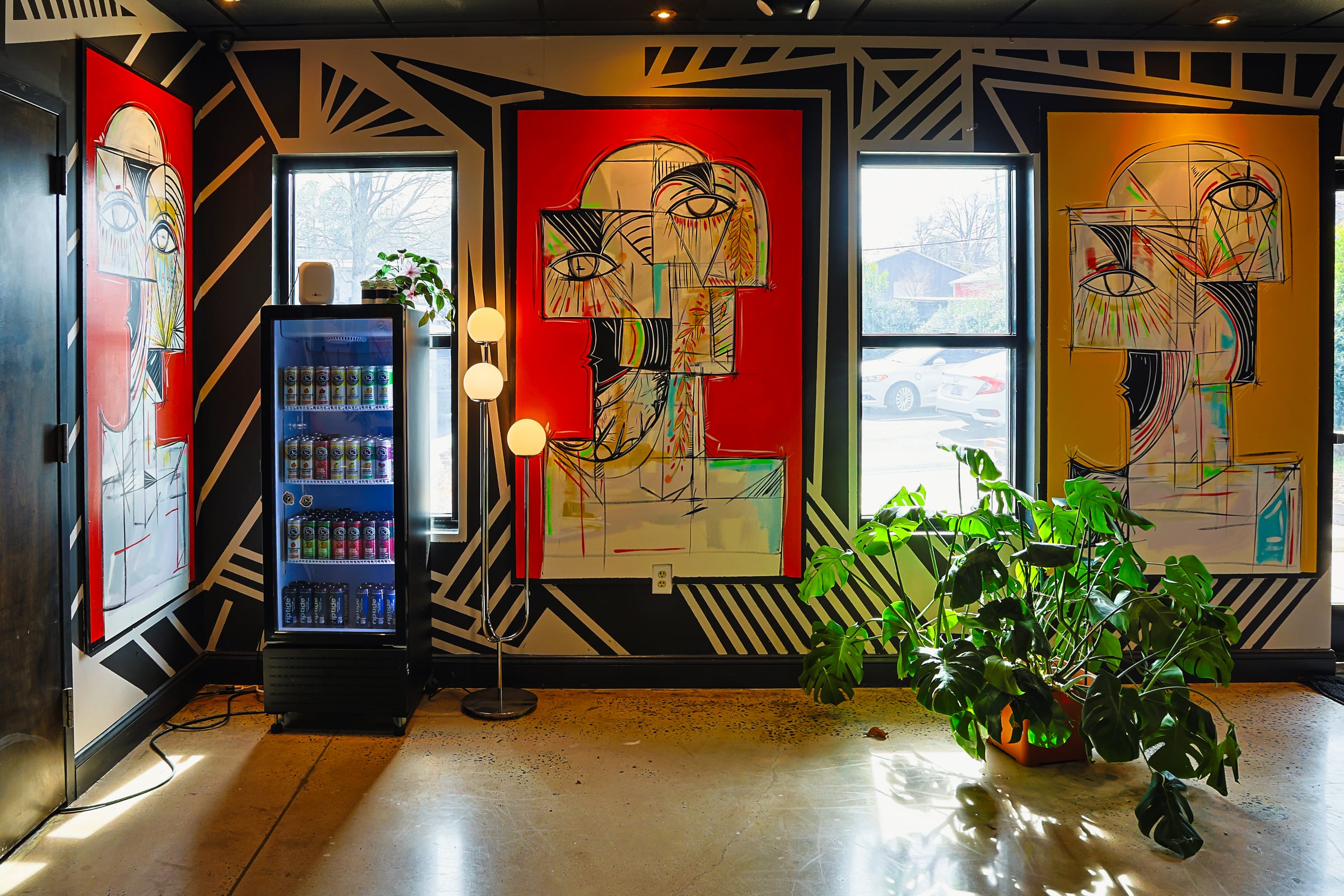 Beverage cooler with face murals