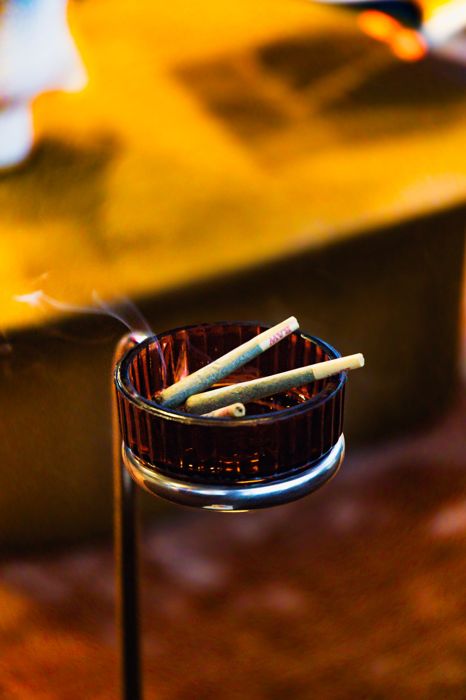 Closeup of ashtray on stand