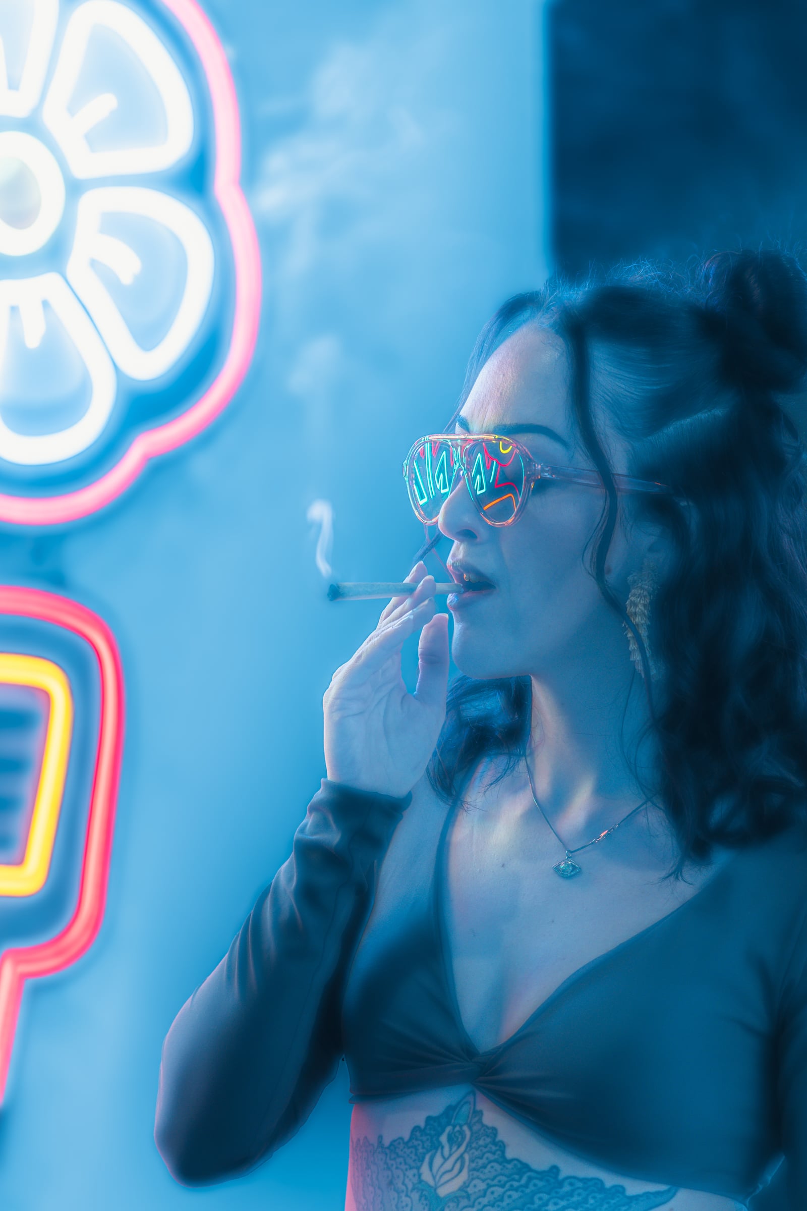 Blue haze with neon sign