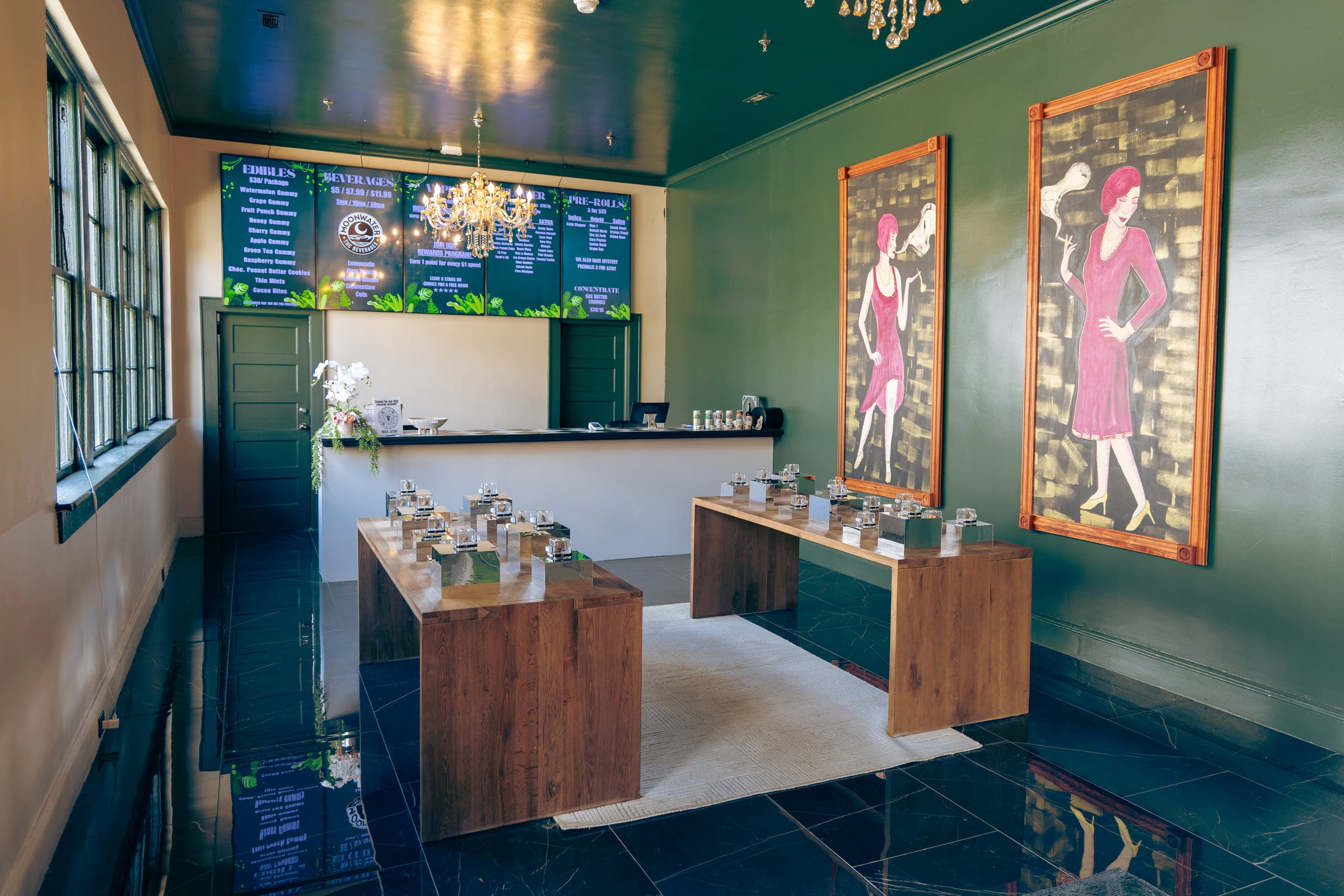 Counter with menu boards and art
