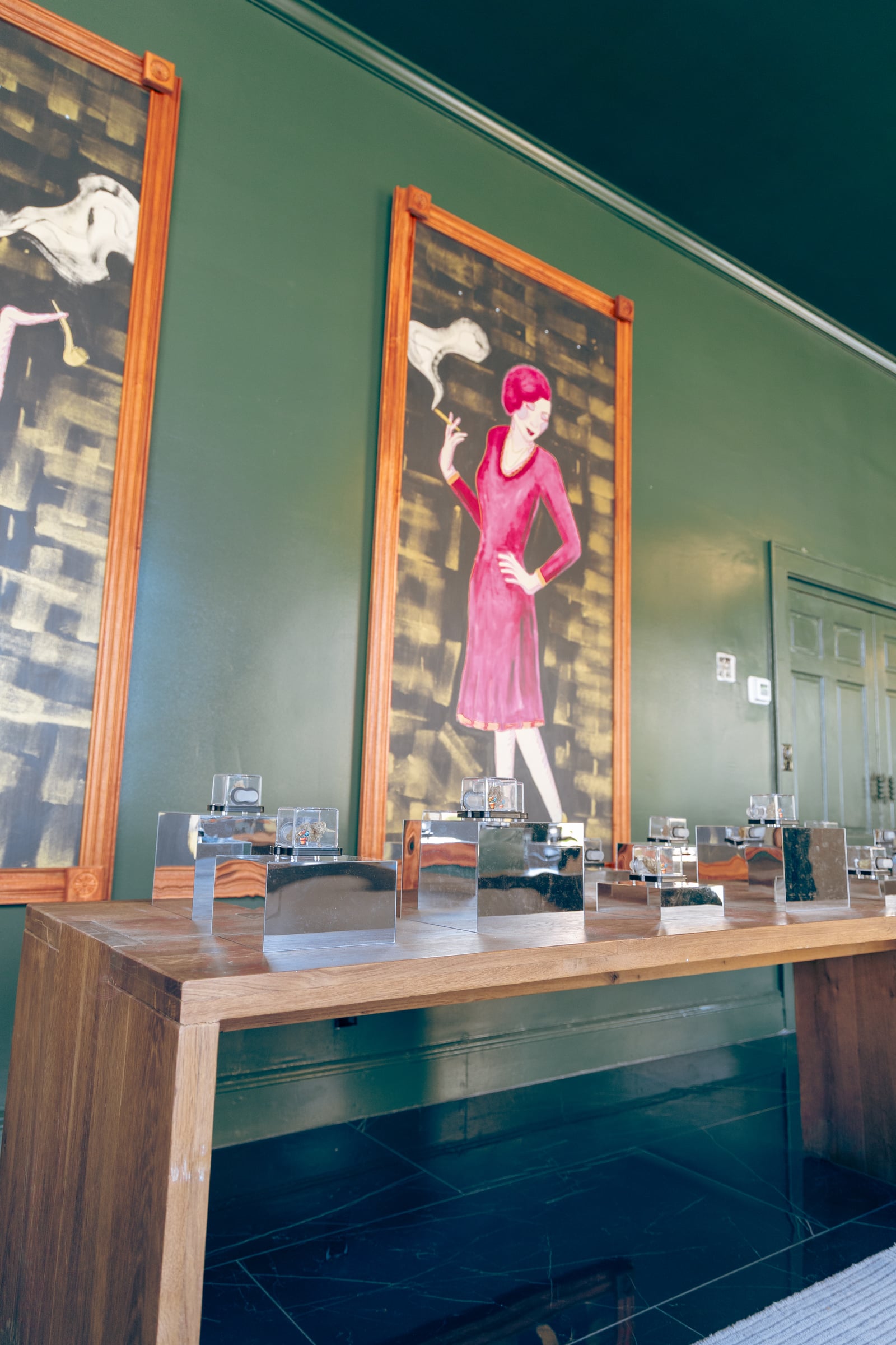 Glass product jars with flapper art